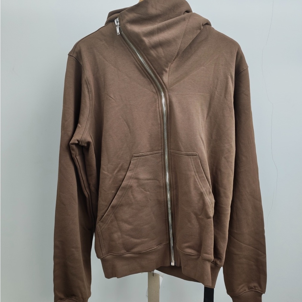 Rick Owens Brown Asymmetrical Zip Hoodie